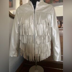 Boston Proper Fringe Jacket - Silver